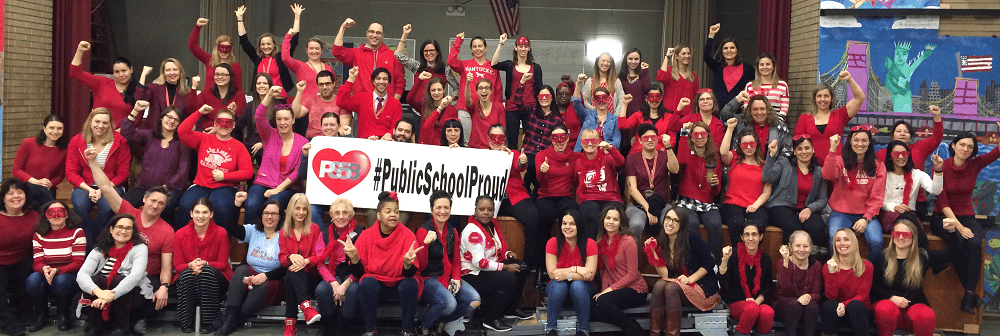 PS 58 staff on school stage